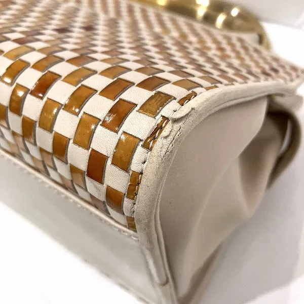 Fendi Leather Nylon Woven Metal Handle Handbag