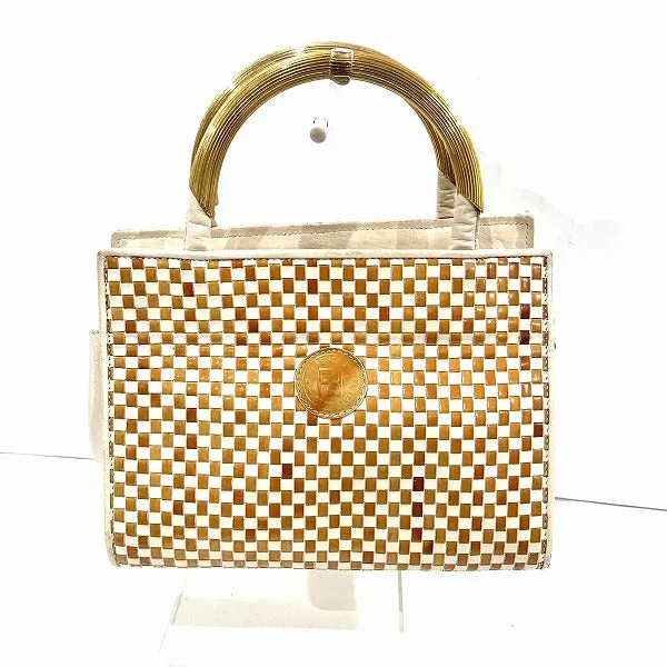 Fendi Leather Nylon Woven Metal Handle Handbag