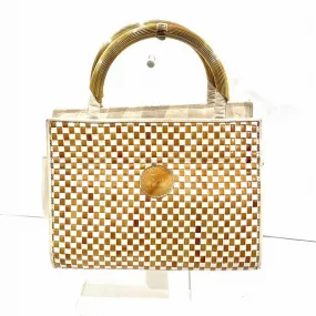 Fendi Leather Nylon Woven Metal Handle Handbag