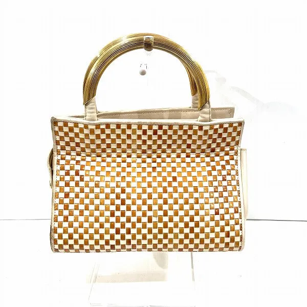 Fendi Leather Nylon Woven Metal Handle Handbag