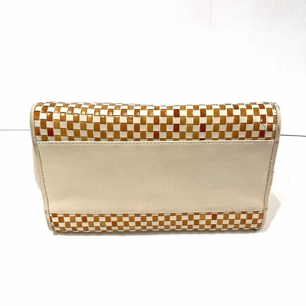 Fendi Leather Nylon Woven Metal Handle Handbag