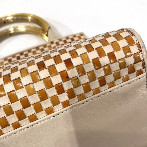 Fendi Leather Nylon Woven Metal Handle Handbag