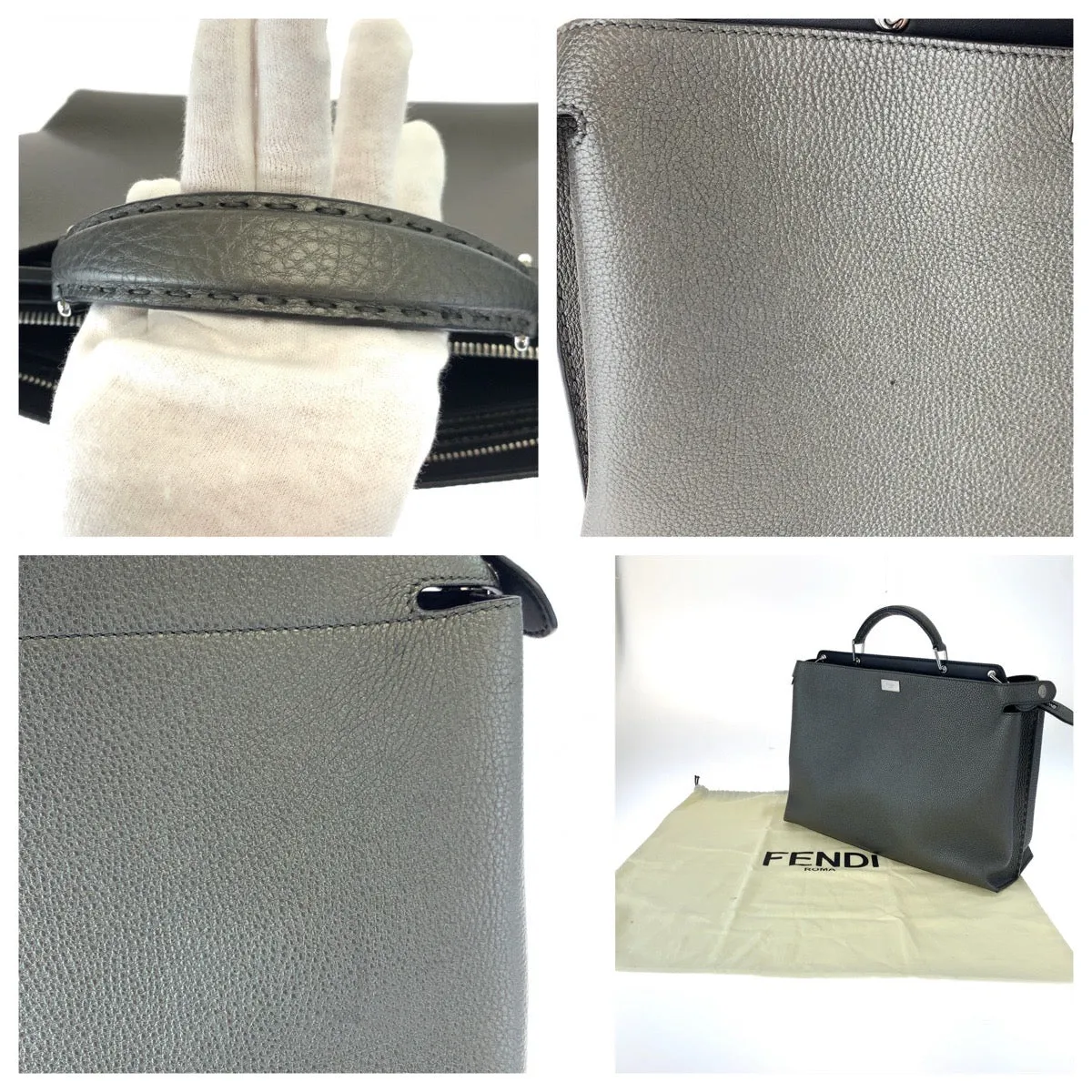 Fendi Peekaboo Leather Handbag Gray