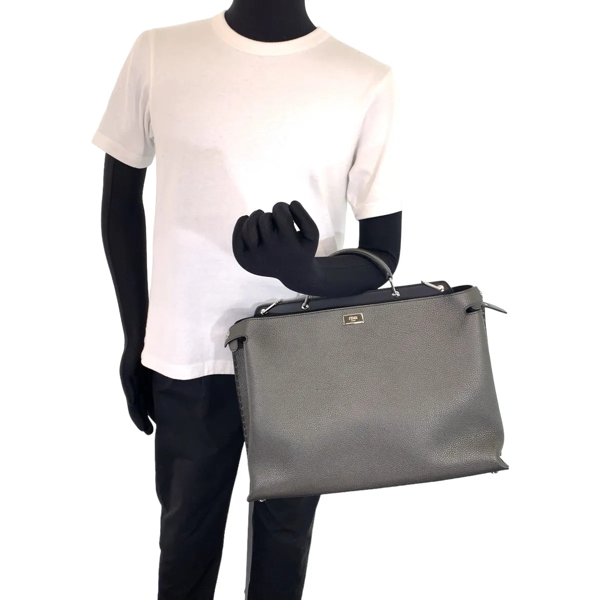 Fendi Peekaboo Leather Handbag Gray
