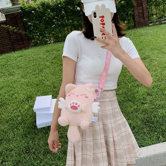 Kawaii Cartoon Cat Plush Shoulder Bag