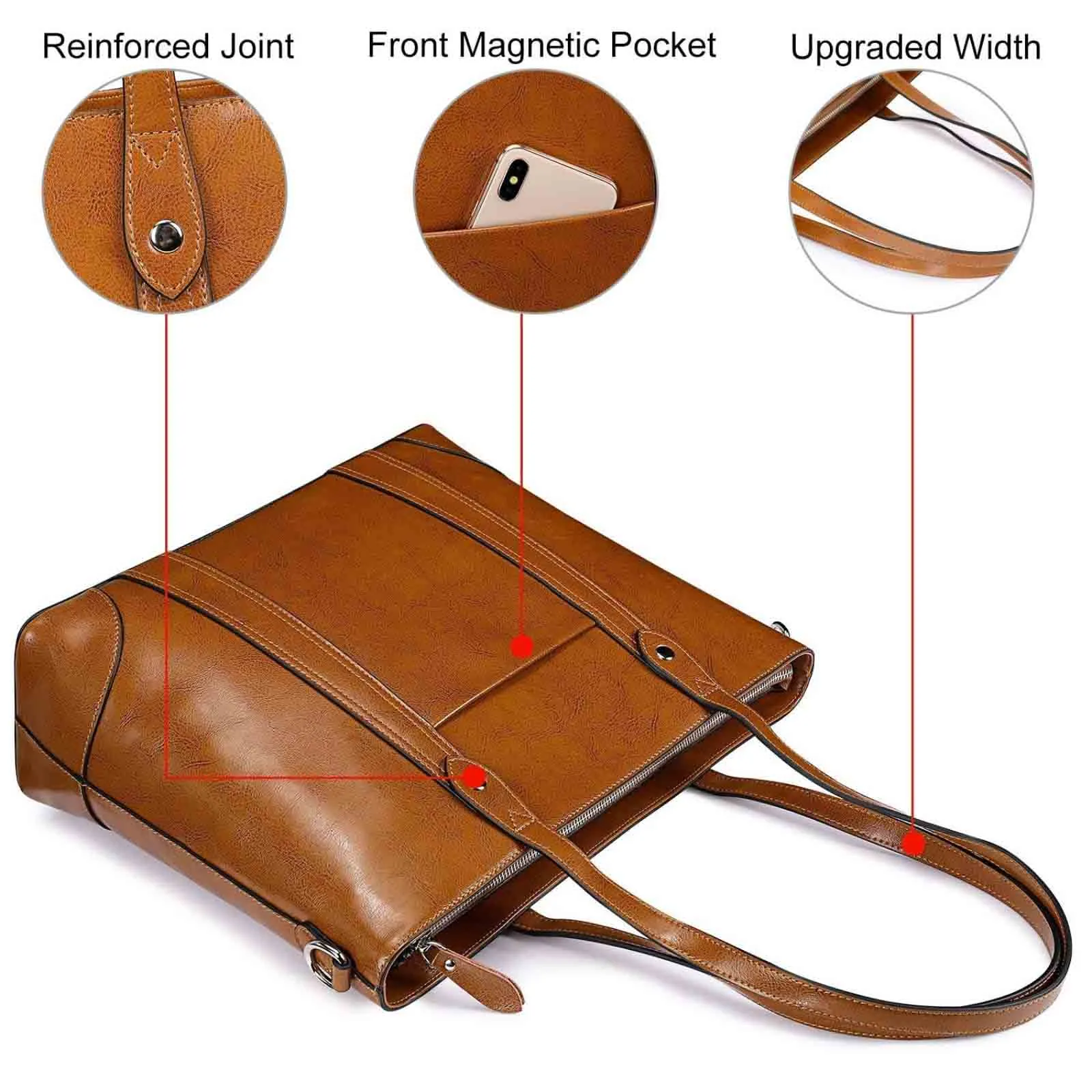 Leather Laptop Tote Handbag for Women