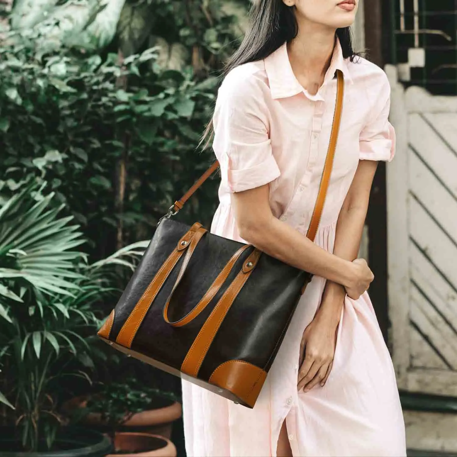 Leather Laptop Tote Handbag for Women