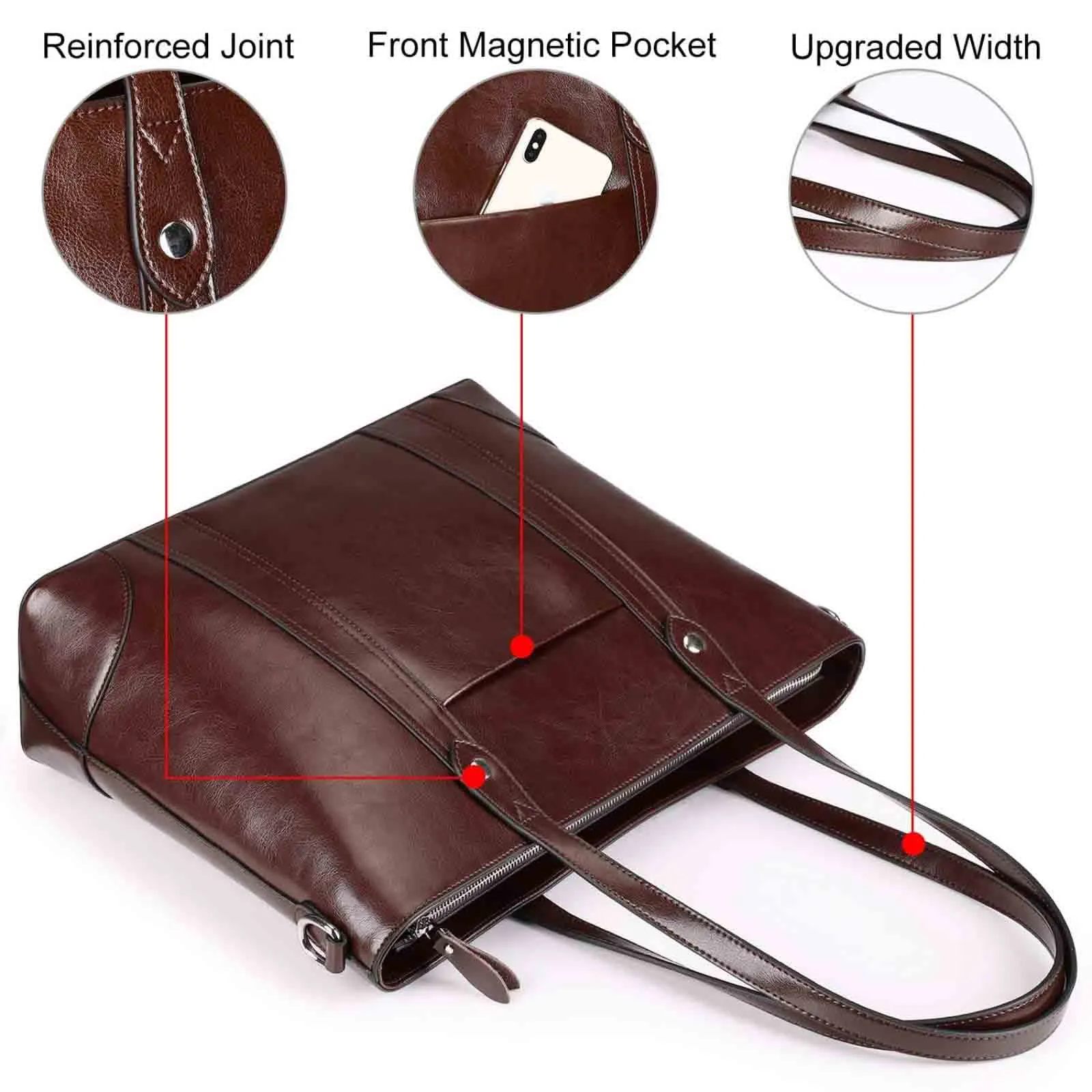 Leather Laptop Tote Handbag for Women