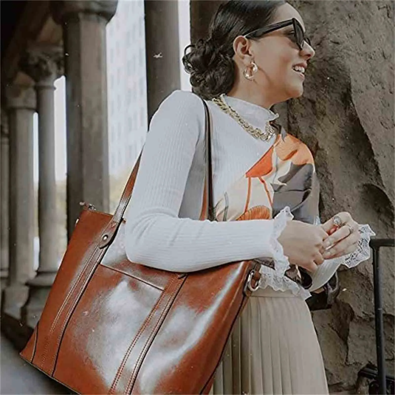 Leather Laptop Tote Handbag for Women