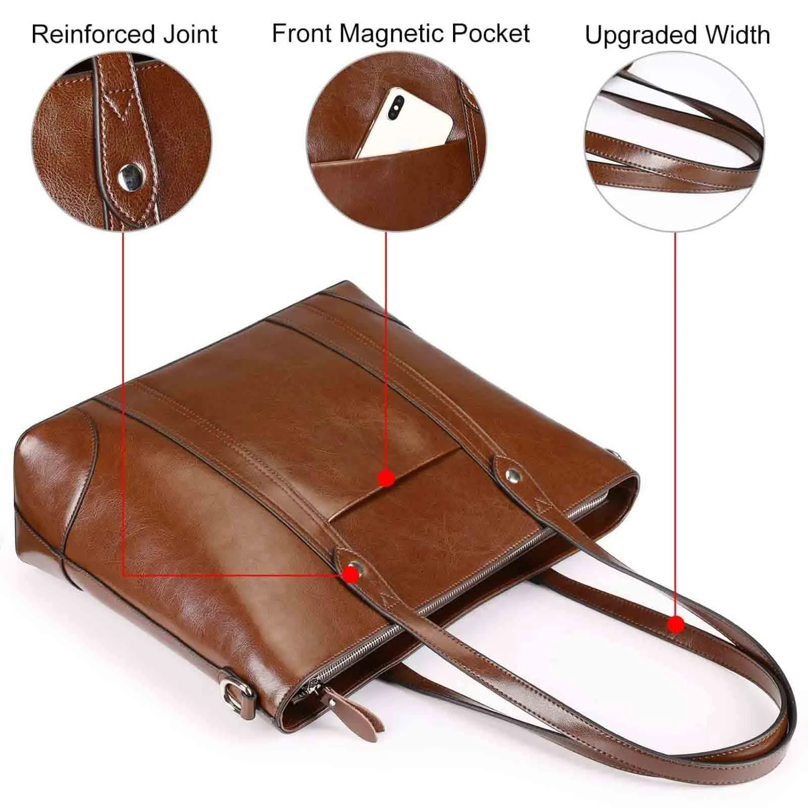Leather Laptop Tote Handbag for Women