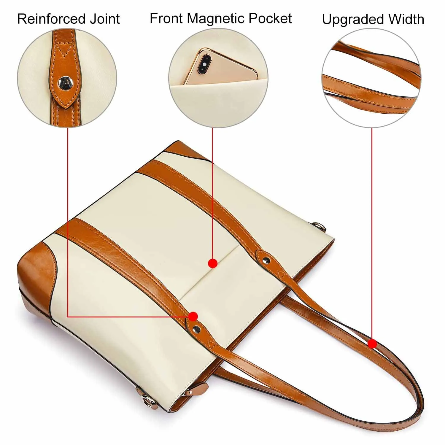 Leather Laptop Tote Handbag for Women