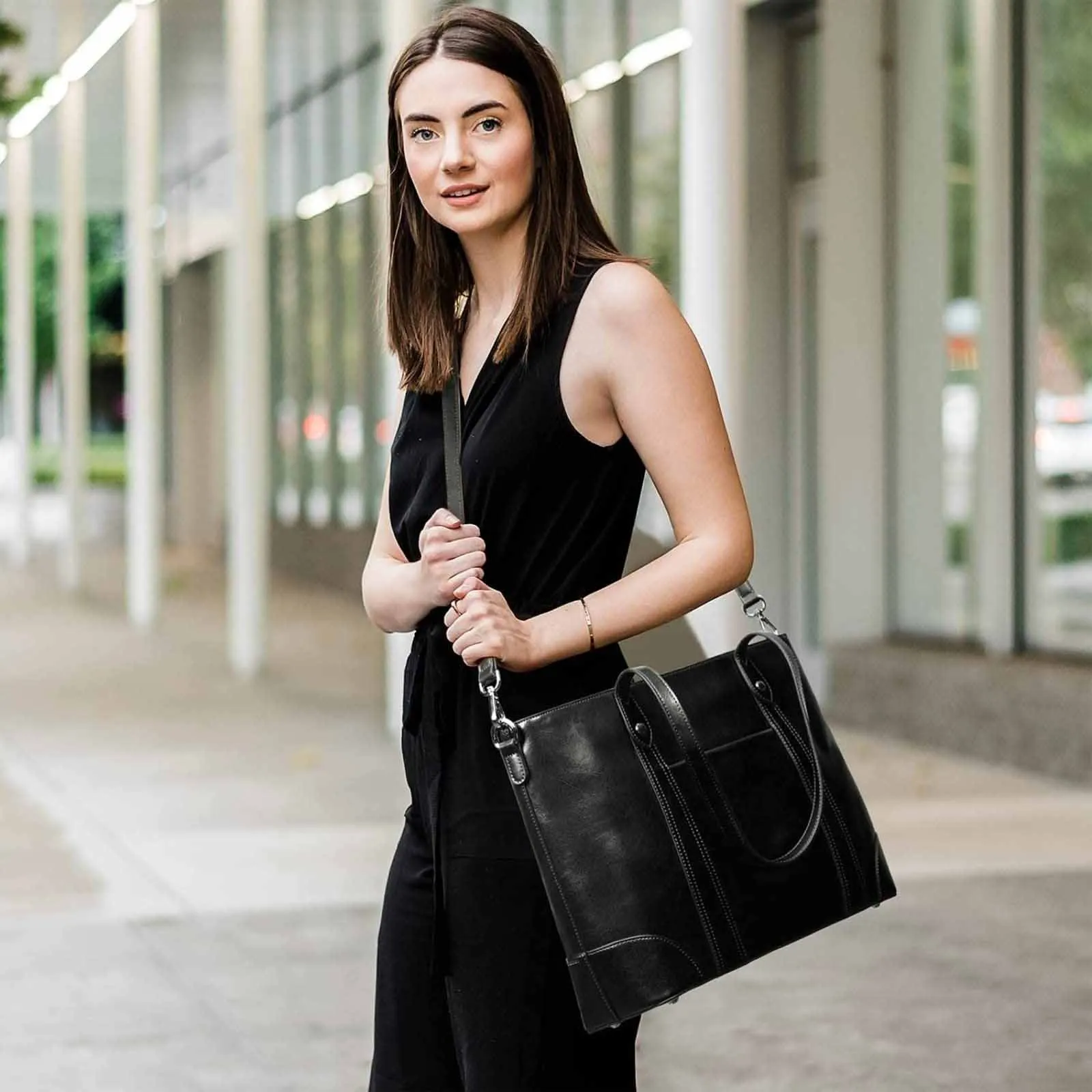 Leather Laptop Tote Handbag for Women