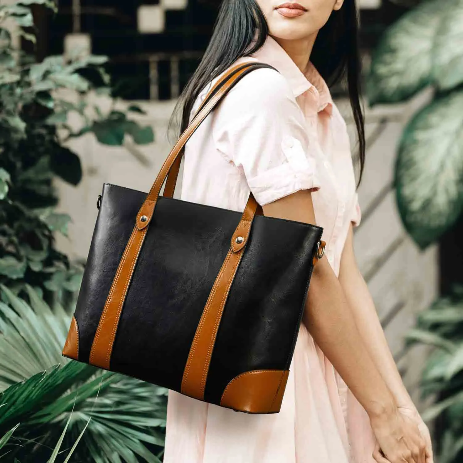 Leather Laptop Tote Handbag for Women