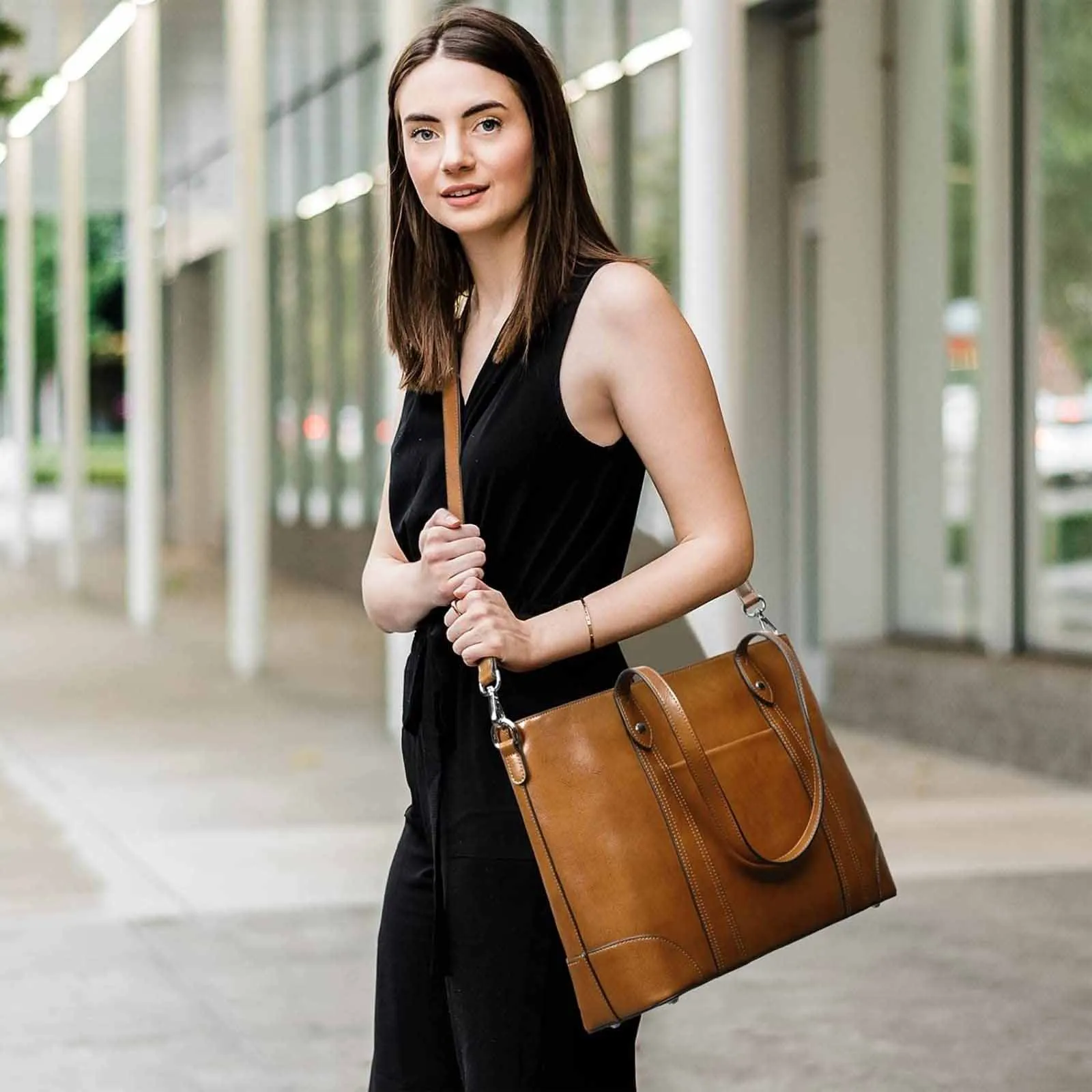 Leather Laptop Tote Handbag for Women