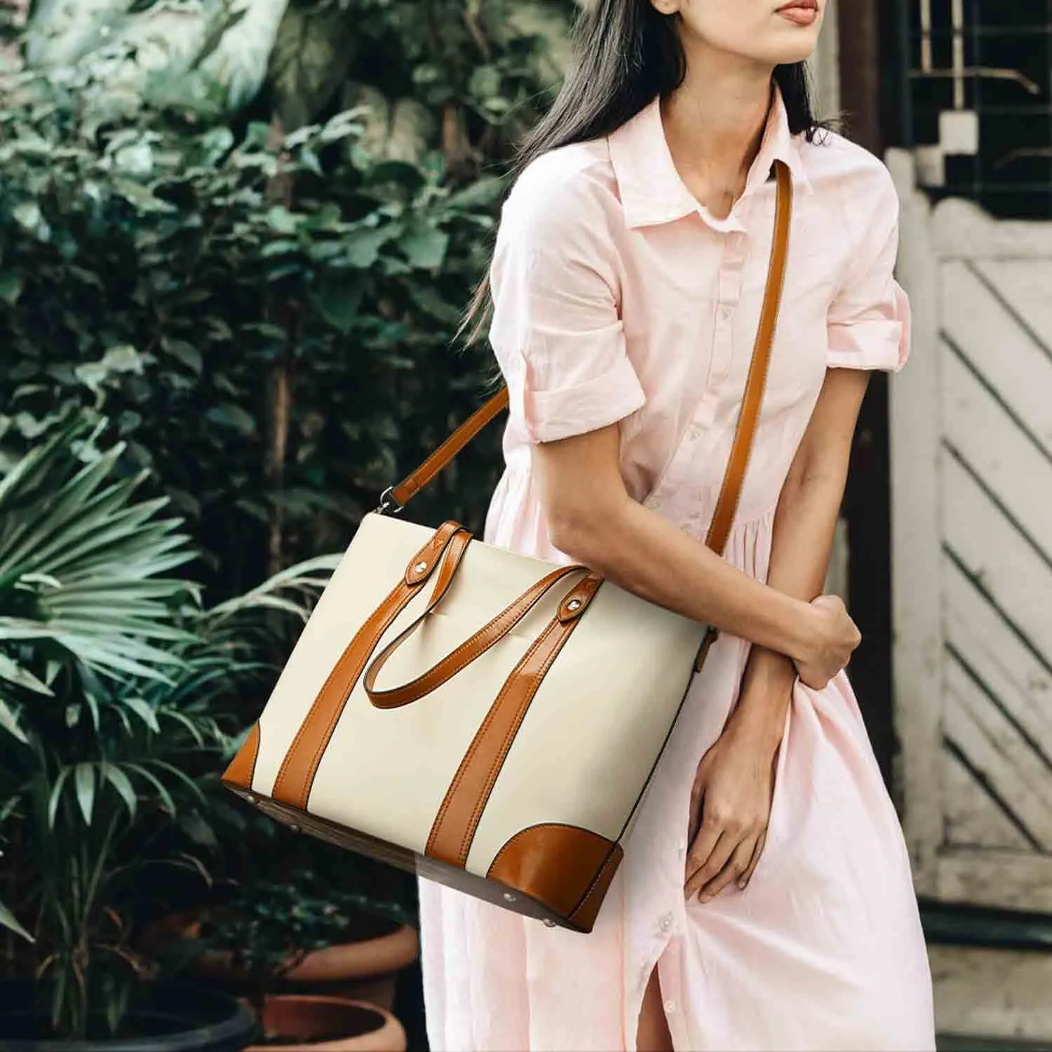 Leather Laptop Tote Handbag for Women