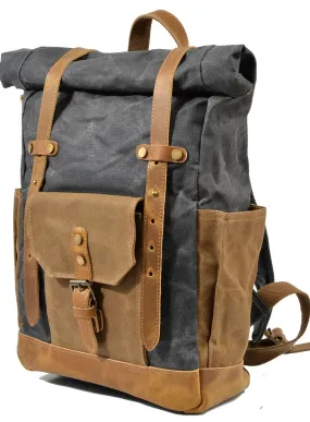 Military Roll-top Canvas Backpack For School Outdoor