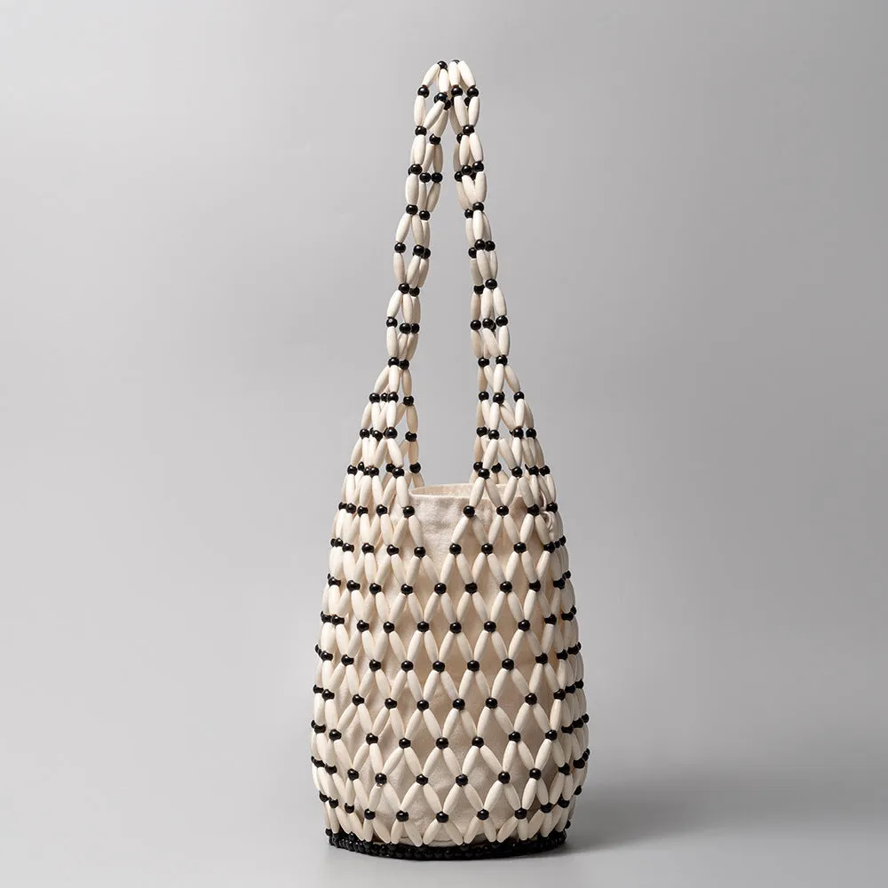 Minimalist Bead Shoulder Bag For Women Drawstring Lining Purse