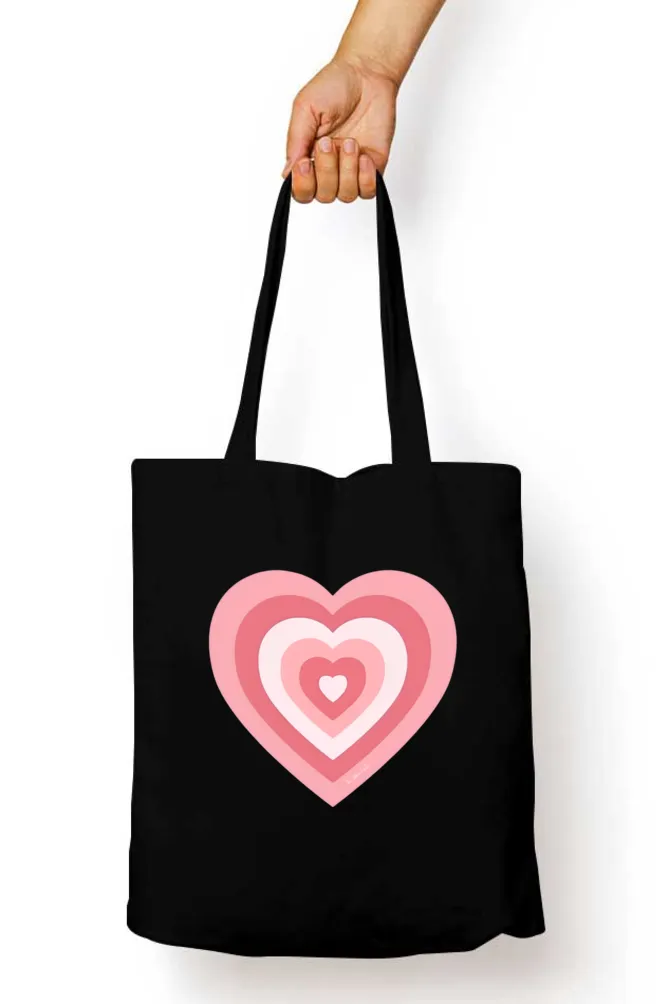 Pink Concentric Hearts Black/White Tote Bag with Zipper