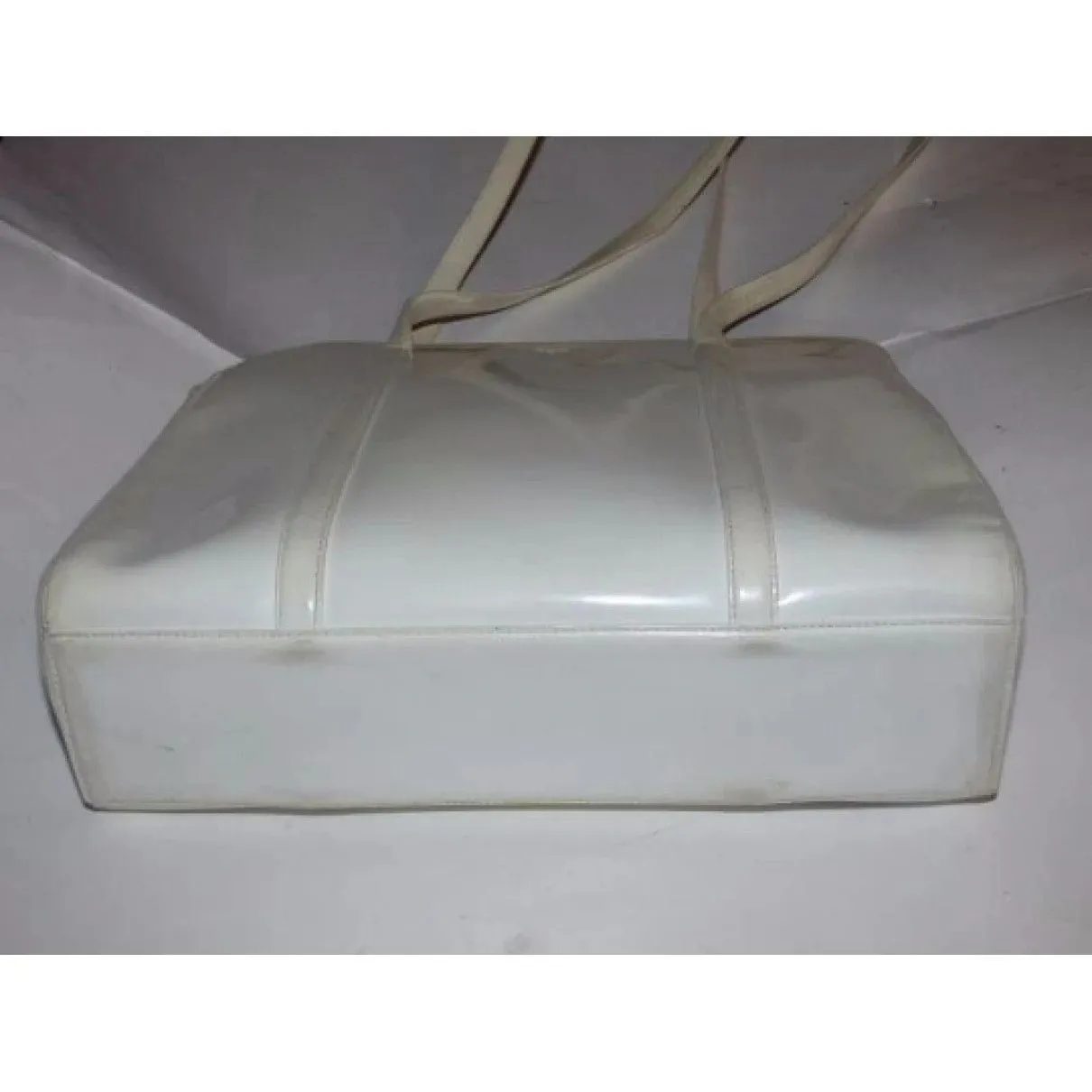 Prada, ivory patent leather, retro, plus size, gorgeous, satchel with two longer handles
