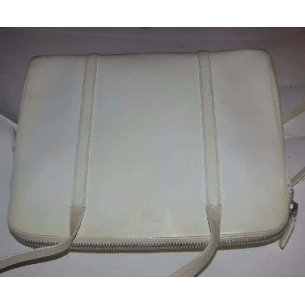 Prada, ivory patent leather, retro, plus size, gorgeous, satchel with two longer handles