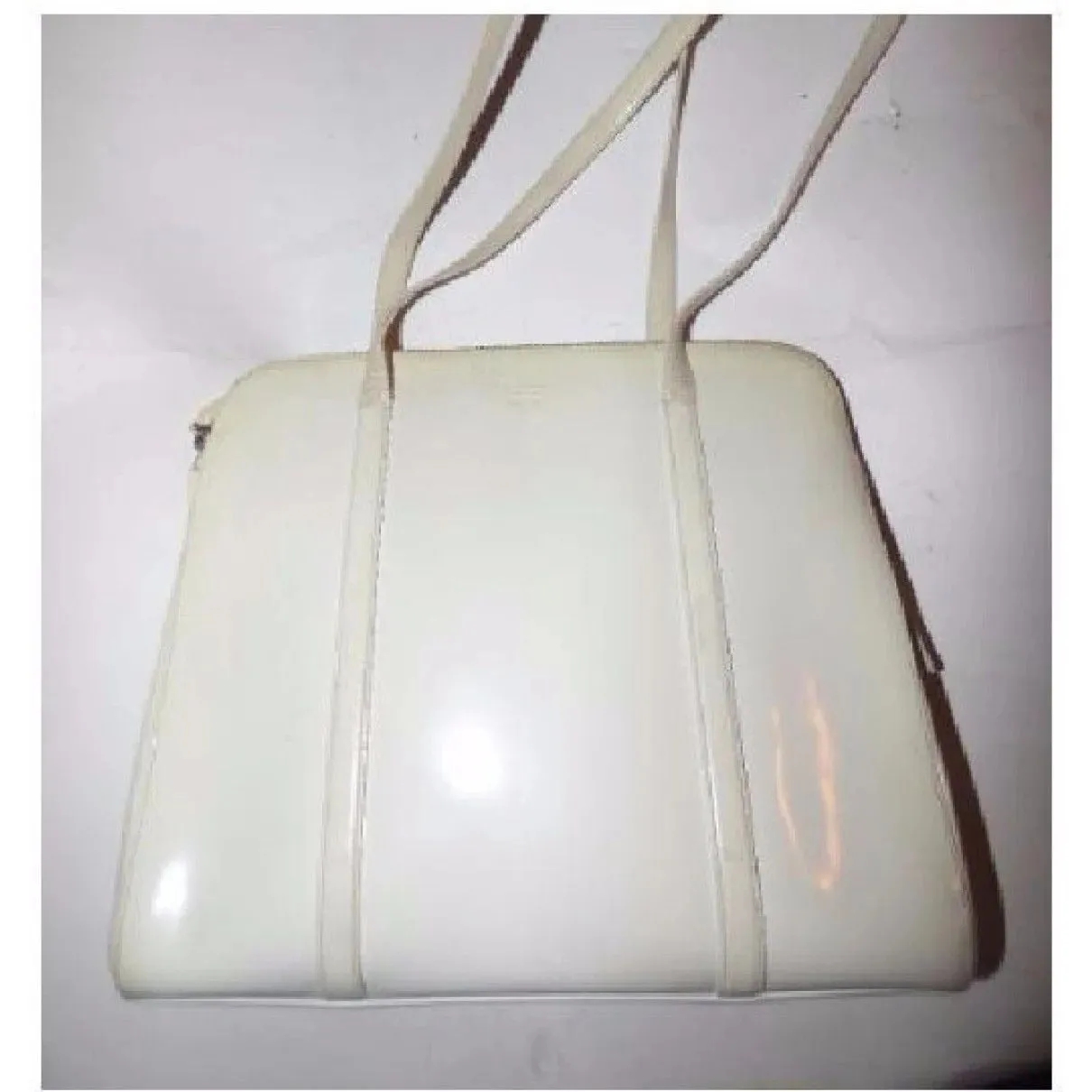Prada, ivory patent leather, retro, plus size, gorgeous, satchel with two longer handles