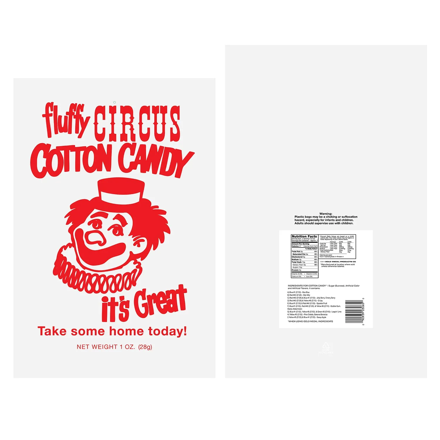 Red Clown Cotton Candy Bags