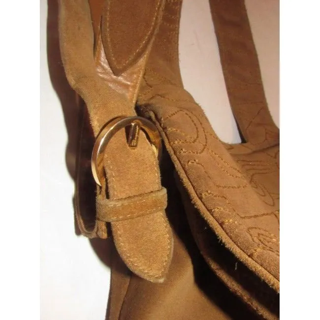 Salvatore Ferragamo Vintage Pursesdesigner Purses Caramel Brown Suede Leather Messenger Bag