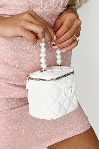 Small Favors Pearl Handled Bucket Bag (White)