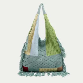Tassel Shoulder Bag For Women Simple Retro Spliced Knitted Bag