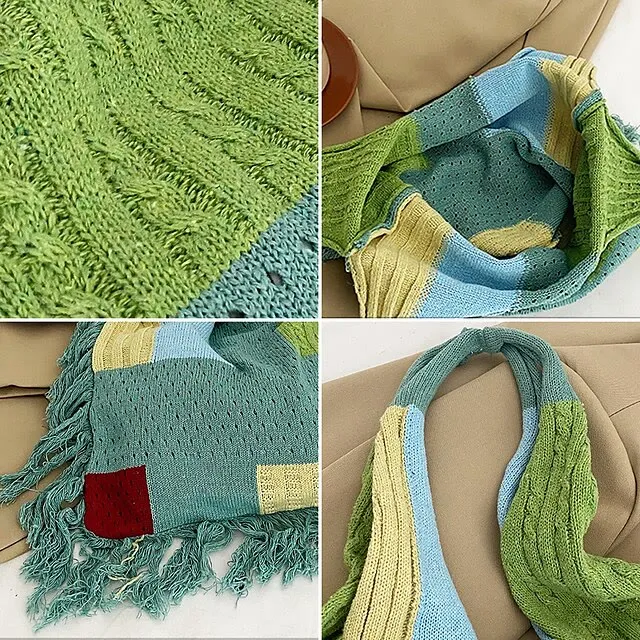 Tassel Shoulder Bag For Women Simple Retro Spliced Knitted Bag
