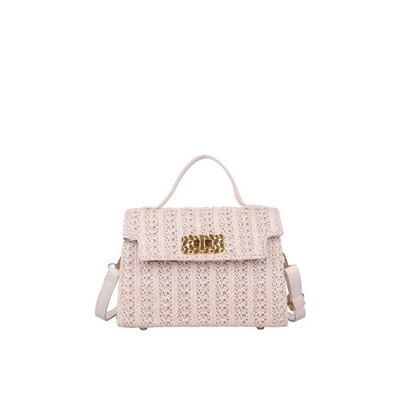Vintage Flap Buckle Design Straw Crossbody Bag