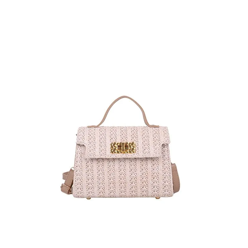 Vintage Flap Buckle Design Straw Crossbody Bag