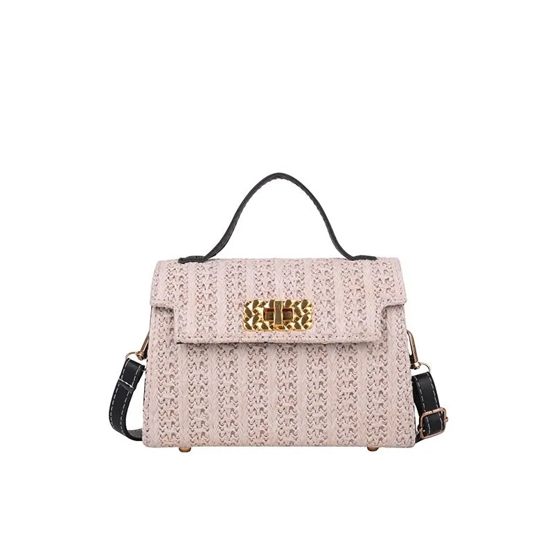 Vintage Flap Buckle Design Straw Crossbody Bag