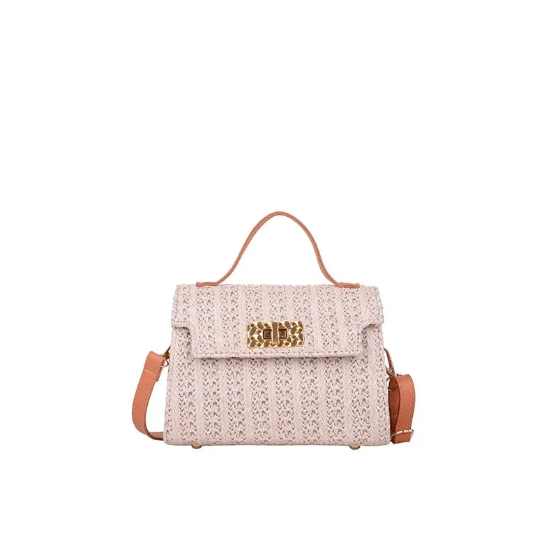 Vintage Flap Buckle Design Straw Crossbody Bag