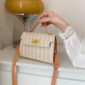 Vintage Flap Buckle Design Straw Crossbody Bag