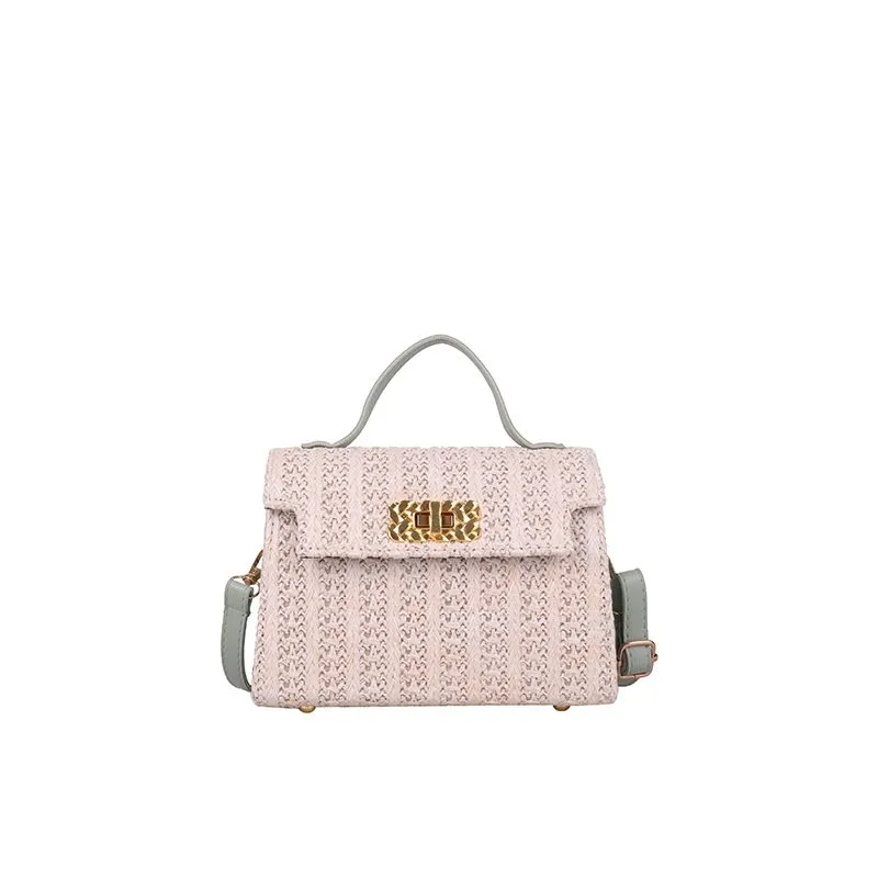 Vintage Flap Buckle Design Straw Crossbody Bag