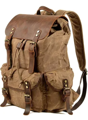 Vintage Leather & Canvas Backpack For Men